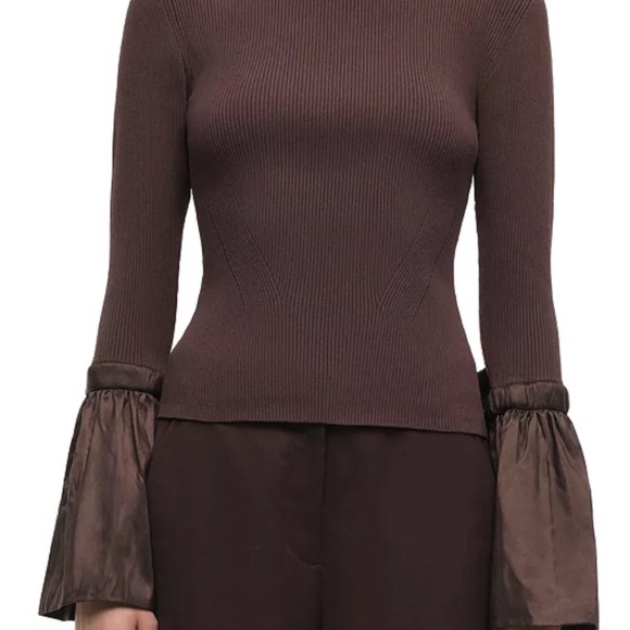 Jonathan Simkhai Brown Flared Cuff Long Sleeve Ribbed Sweater NWT Small